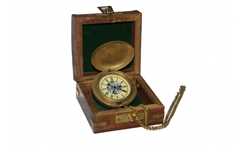Orologio da tasca classico in ottone con box in legno